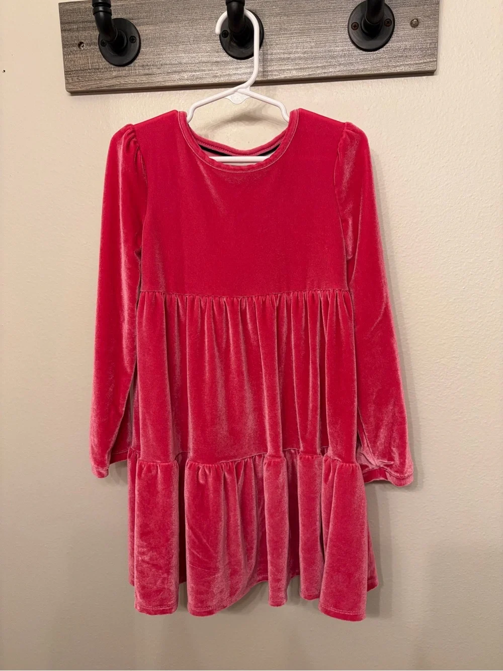 Girls' Velvet Tiered Long-Sleeve Dress